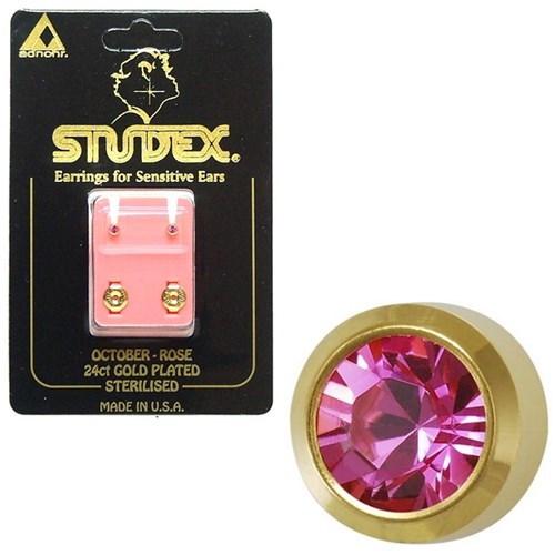 Birthstone Studs - Mini Bezel Gold - October / Rose